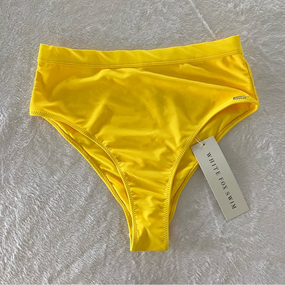 White Fox Boutique Swim Yellow Bandeau Top and High Waisted Bikini Set - Picture 4 of 6